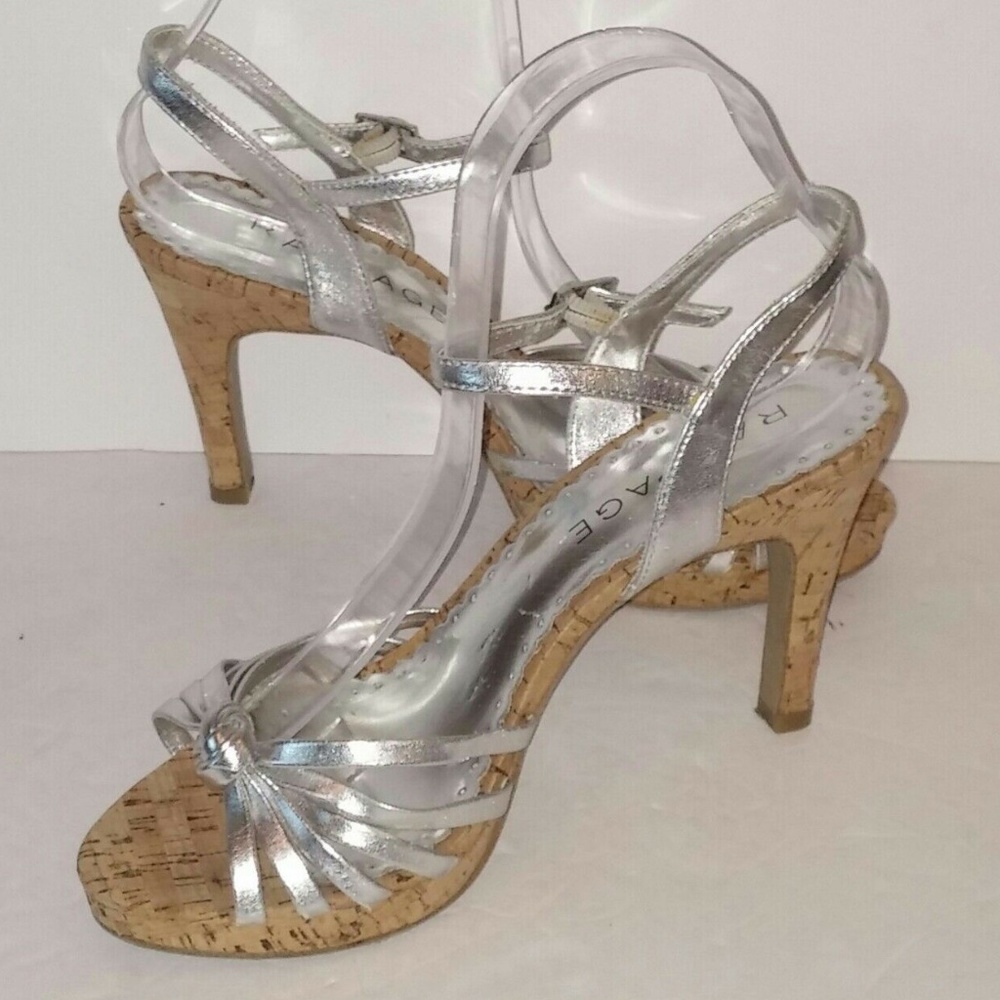 Rampage Silver Sandals Pumps Cork Heels Adjustable